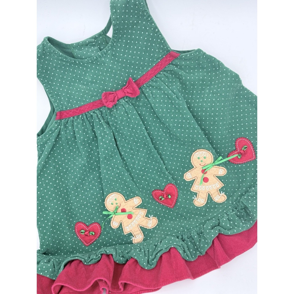 CHRISTMAS Girls Corduroy Jumper Dress Gingerbread‎ Family Green Sz 2T green